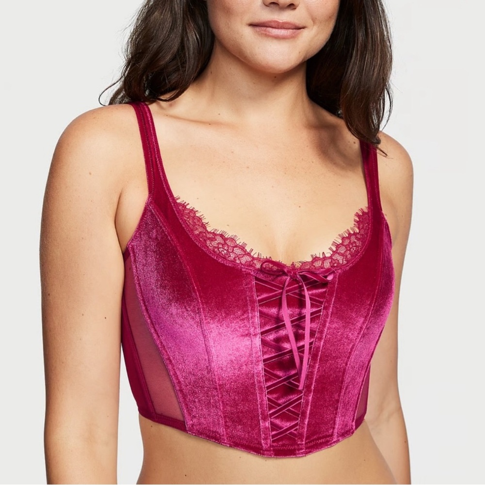 Victoria's Secret Fuchsia Velvet Lace Corset